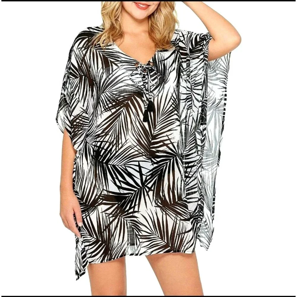 DOTTI Swimwear Paradise Palms Chiffon Grommet Tunic Coverup